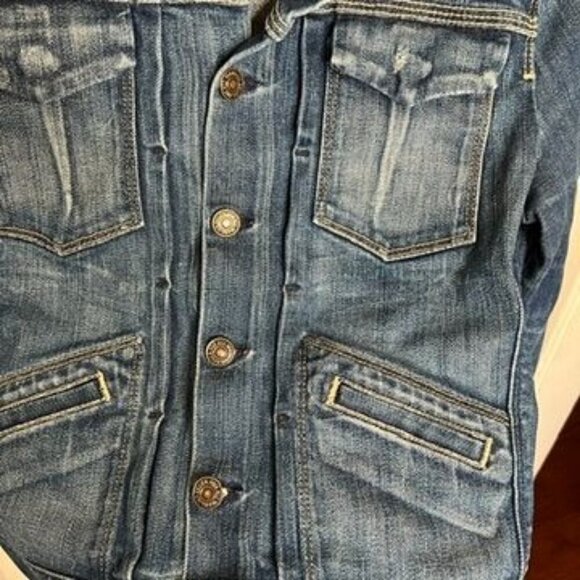 Vintage 7 For All Mankind Women's Blue Denim Jacket With Button Front & Pockets - Picture 5 of 16